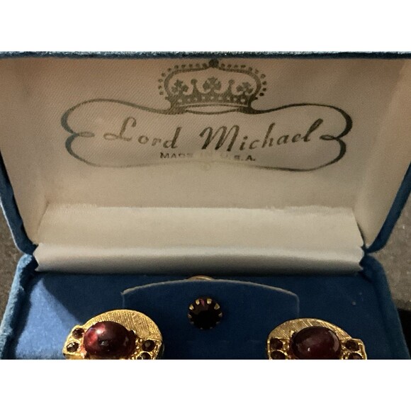 Lord Michael Vintage Made In USA Gold Plated Cufflinks & Tie Tack - Picture 3 of 4